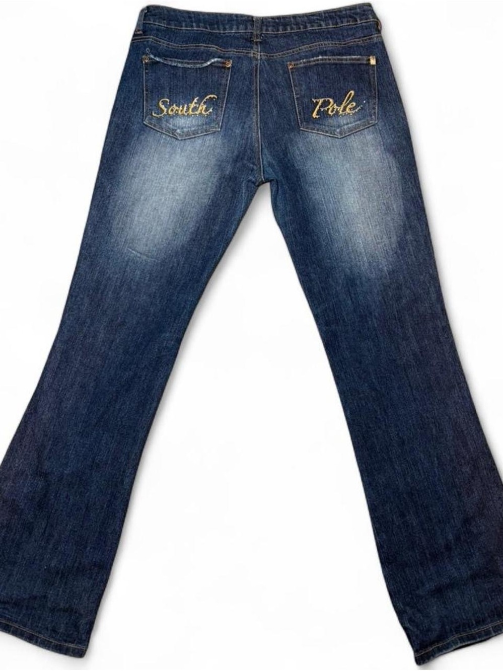 South Pole Dark Blue Flare Jeans with Gold Back Pocket Embroidery